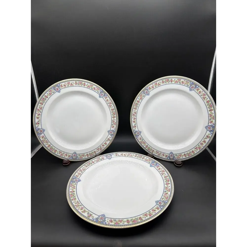 Hutschenreuther Selb Bavaria Yale Set 6 Dinner Plates 10” LHS Lion Pink Roses